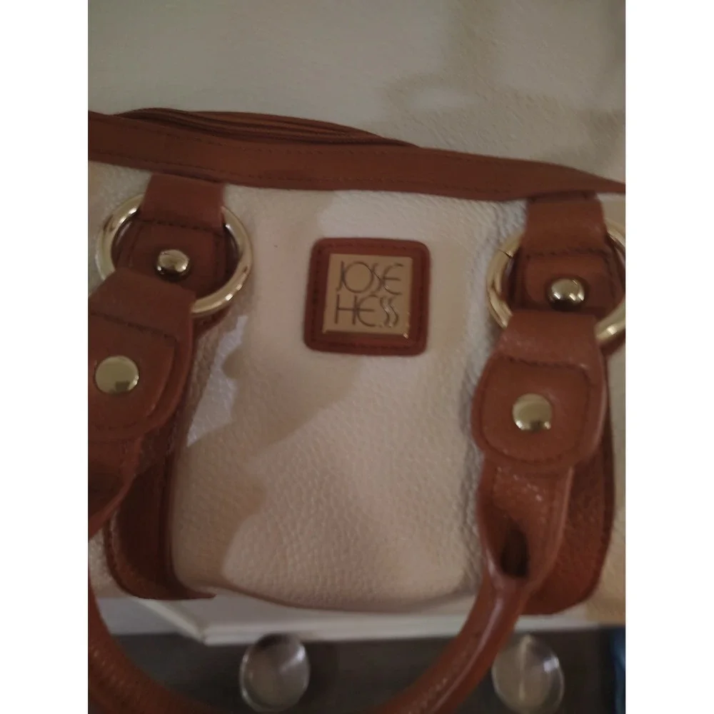 Jose Hess Cream Tan Pebbled Faux Leather Satchel Crossbody Bag‎ Gold Hardware